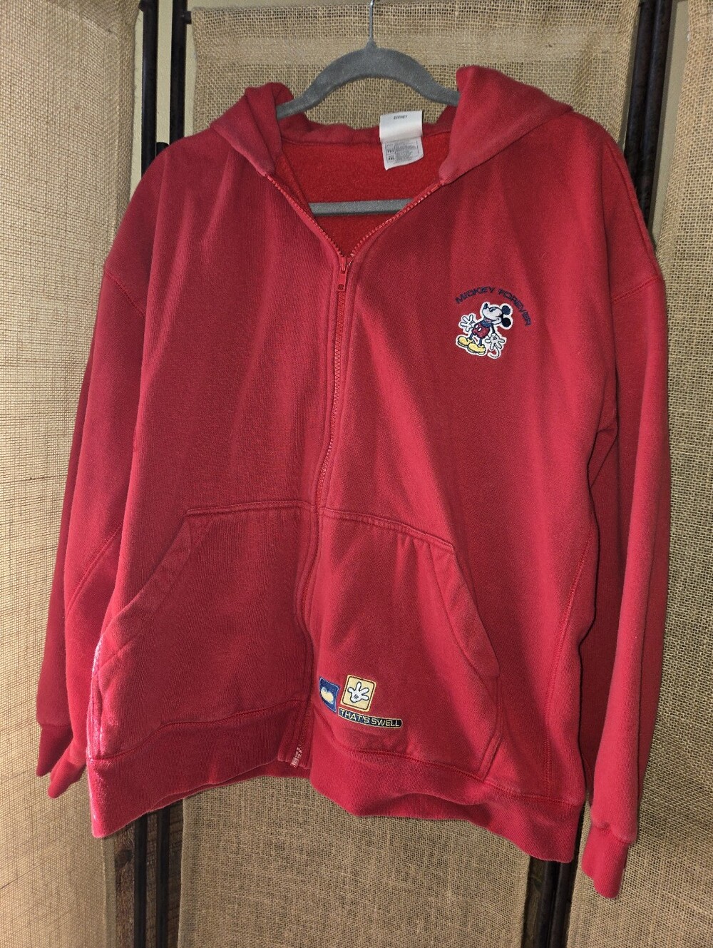 Vintage Y2K Unisex Red Mickey Mouse Zip-Up Hoodie The Disney Store XXL